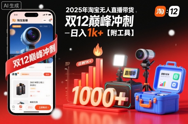 2025年淘宝无人直播带货，冲刺双12，日入1k+【附工具】【揭秘】-伯乐项目网