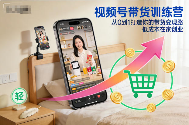 视频号带货训练营，从0到1打造你的带货变现路，低成本在家创业-伯乐项目网