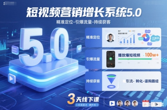 短视频营销增长系统5.0,精准定位-引爆流量-持续获客,3天线下课(音频+图片)-伯乐项目网