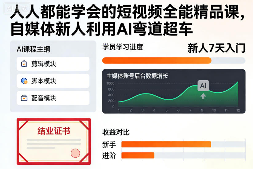 人人都能学会的短视频全能精品课,自媒体新人利用AI弯道超车-伯乐项目网