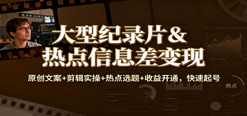 大型纪录片&热点信息差变现:原创文案+剪辑实操+热点选题+收益开通,快速起号-伯乐项目网